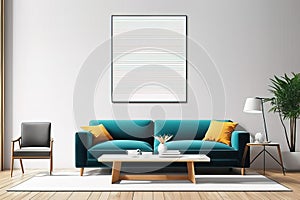 modern living room design with blank white screen and sofa in backgroundmodern living room design