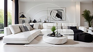 Modern living room with design furniture sofa couch light interior