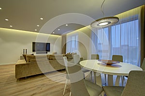 Modern living room and dining area