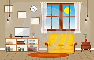 Modern Living Room Family House Interior Furniture Vector Illustration