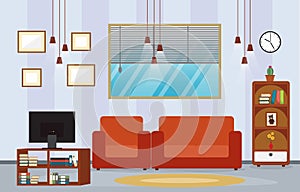 Modern Living Room Family House Interior Furniture Vector Illustration