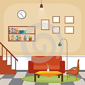 Modern Living Room Family House Interior Furniture Vector Illustration