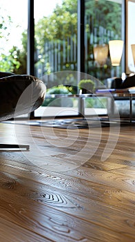 a modern living room featuring sleek oak parquet flooring gleaming under abundant natural light, the interplay between