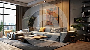Modern living room featuring stylish and contemporary furniture, AI-generated.