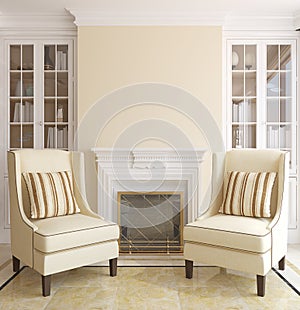 Modern living-room with fireplace.