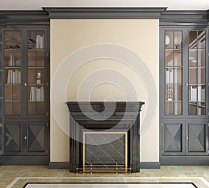 Modern living-room with fireplace.