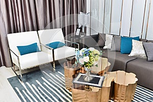 Modern living room furniture in house  Cloth sofa