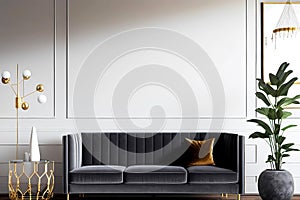 Modern living room with gray sofa. Generative ai