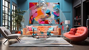 A modern living room with happy colors