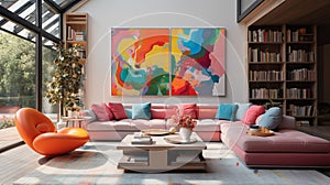 A modern living room with happy colors