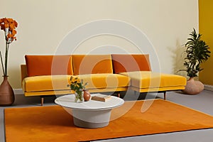 Modern living room interior with sofa and clear wall background 3d render