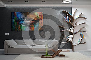 Modern living room interior design, 3d render