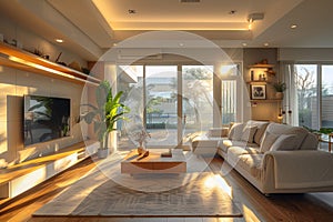 Modern Living Room Interior Design with Contemporary Style. AI Generated