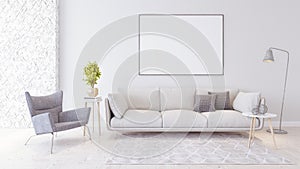 Modern Living room, interior design with library 3D Render