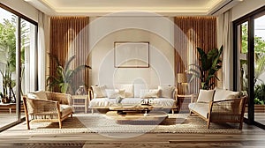 Modern living room interior design mockup with natural tones