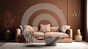 Modern Living room interior design, warm lighting, neutral color scheme. Generative AI