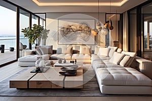 Modern living room interior with luxury sofa and couches in house