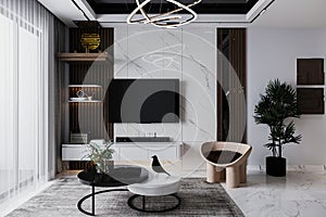 Modern living room interior minimal style image 3d rendering