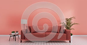 Modern living room interior with sofa and on living coral color of the Year 2019,3d rendering