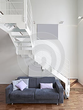 Modern living room interior with staircase