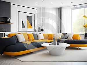 Modern living room interior with stylish comfortable sofa generated Ai.