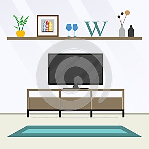 Modern living room interior with TV. Vector illustration