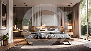 Modern living room interior with white sofa, lots of cute details and lamps creating a cozy atmosphere,