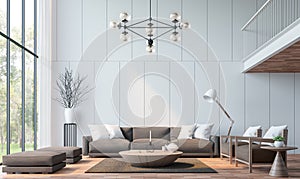 Modern living room with mezzanine 3d rendering image