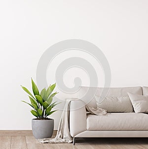 Modern living room mockup, beige sofa in bright interior design