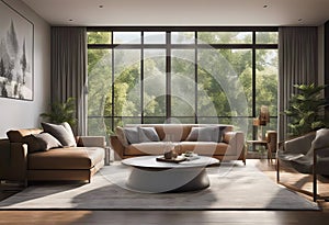 Modern living room with nature view 3d rendering Image stock photoWindow, Room, Indoors, Home Interior