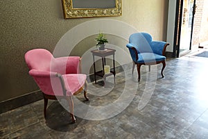 Modern living room pink and blue color sofa