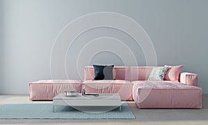 Modern living room with pink sofa. 3d render