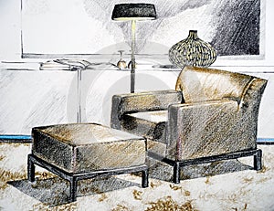 Modern living room sketch photo