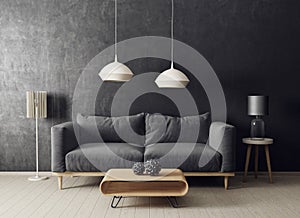 modern living room with sofa and lamp. scandinavian interior design furniture.