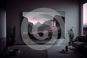 modern living room with sofa and picture on the wall. AI Generative