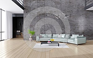 Odern living room with there are wooden floor decorate wall  3d rendering photo