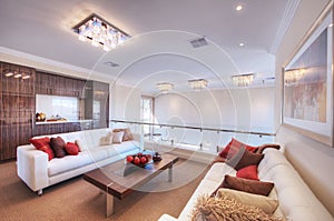 Modern living room with white sofa