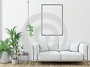 Modern Living Room with White Sofa and Wall Art Frame
