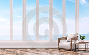 Modern living with sea view 3d rendering image. photo