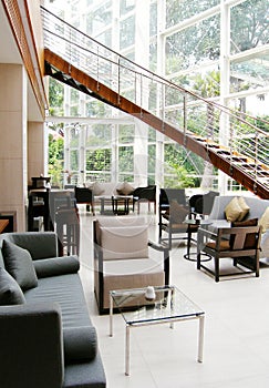 Modern lobby lounge interior, hotel