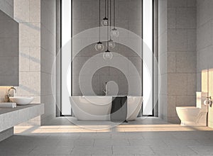 Modern loft bathroom with concrete tile 3d render