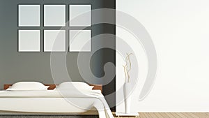 Modern loft bedroom with blank poster / 3d render image