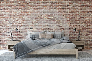 Modern bedroom. Interior mockup. 3d render