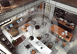 Modern loft designed as an open plan apartment.