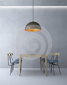 The modern loft dining room interior dsign and concrete wall background