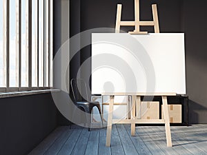 Modern loft interior with easel. 3d rendering
