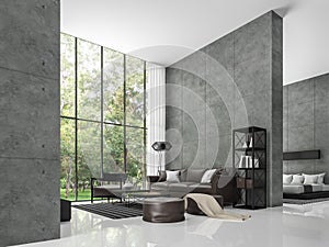 Modern loft living room and bedroom 3d rendering image