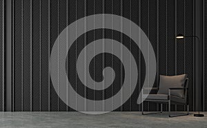 Modern loft living room with black steel slats 3d render