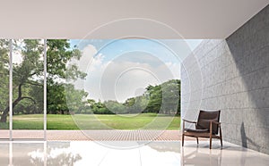 Modern Loft living room with garden view 3d rendering image