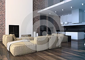 Modern loft Living room interior.